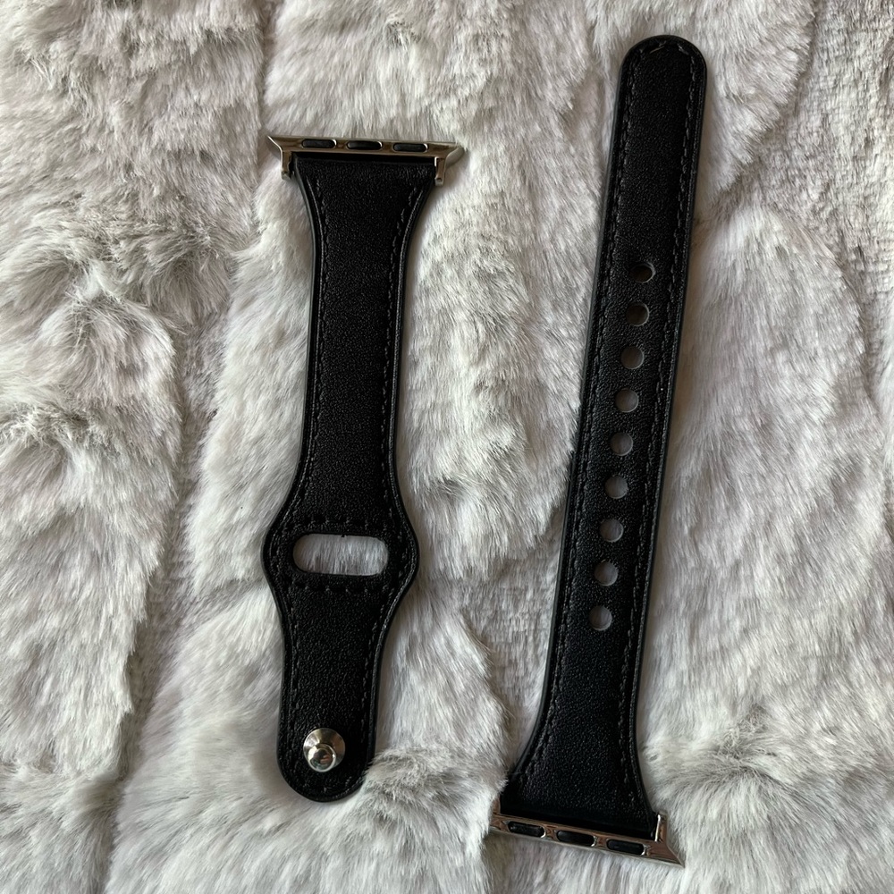 Fancy Bands Black Solid Color Slim Leather Band For Apple Watch